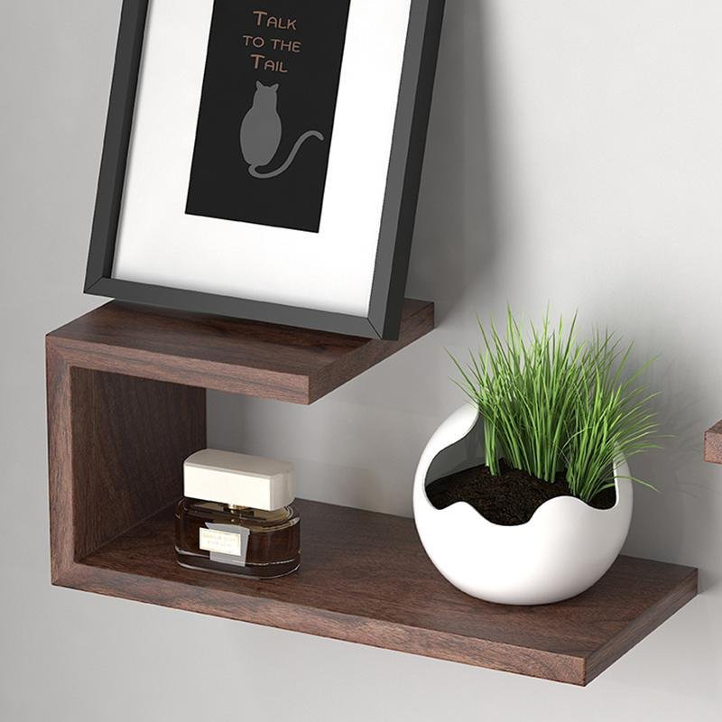 Rectangular Black Walnut Floating Wall Shelves for Books and Plants