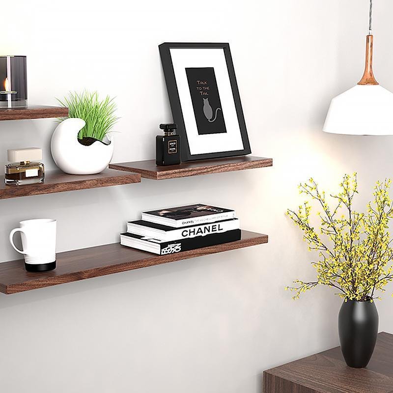 Rectangular Black Walnut Floating Wall Shelves for Books and Plants