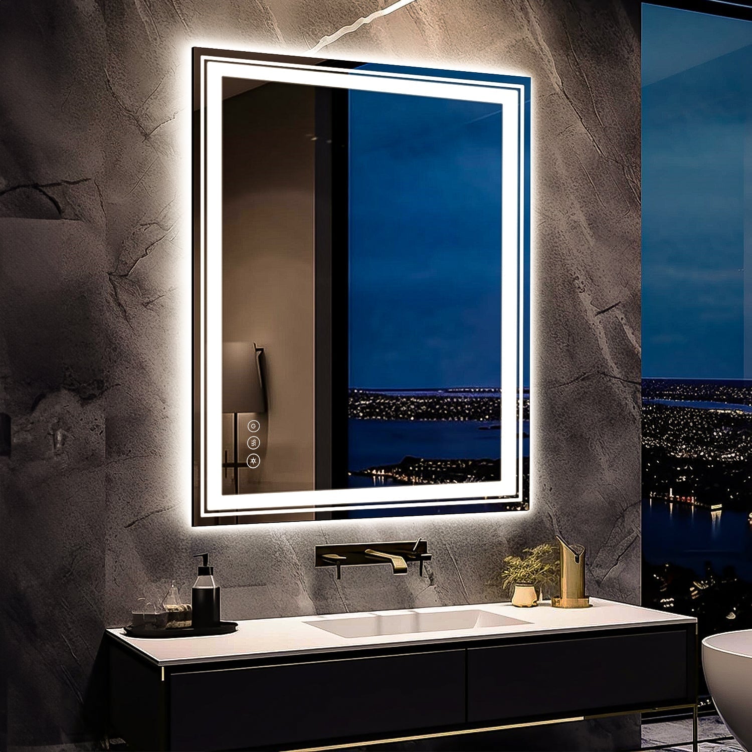 91.5 x 76 cm LED Dimmable Memory Touch Bathroom Vanity Mirror