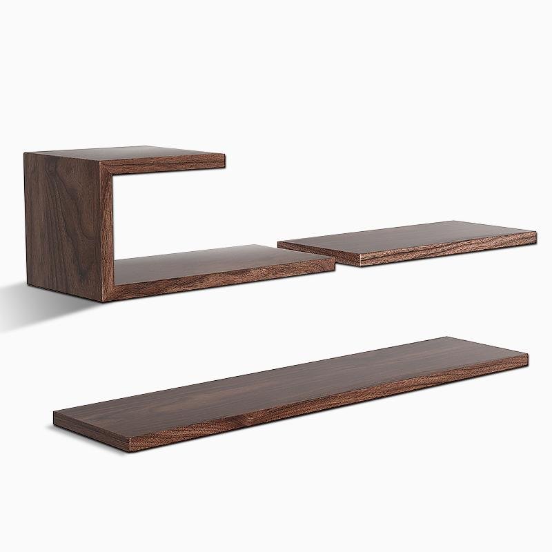 Rectangular Black Walnut Floating Wall Shelves for Books and Plants