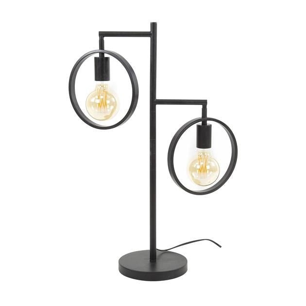 Sleek Industrial Table Lamp with Dual Light Points and Charcoal Finish - DualTable